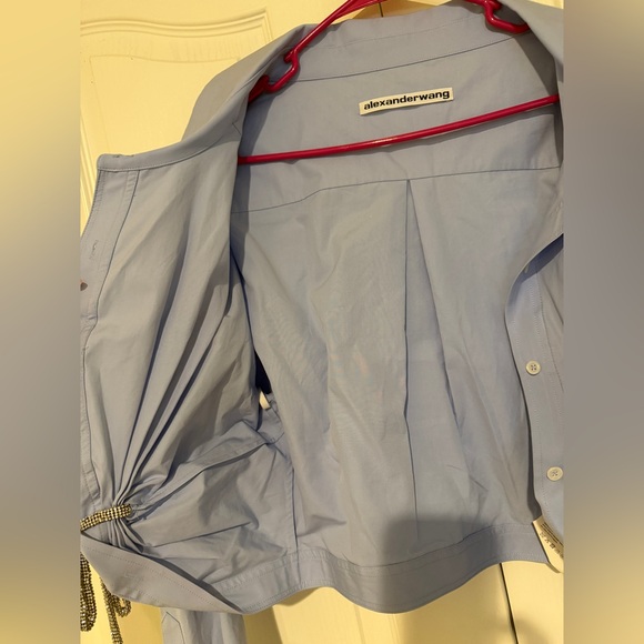 Alexander Wang Crystal Trim Cropped Shirt Blue Cotton Size M Authentic - Picture 4 of 6
